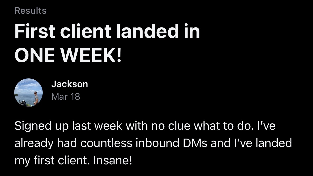 Client win: first client landed in one week
