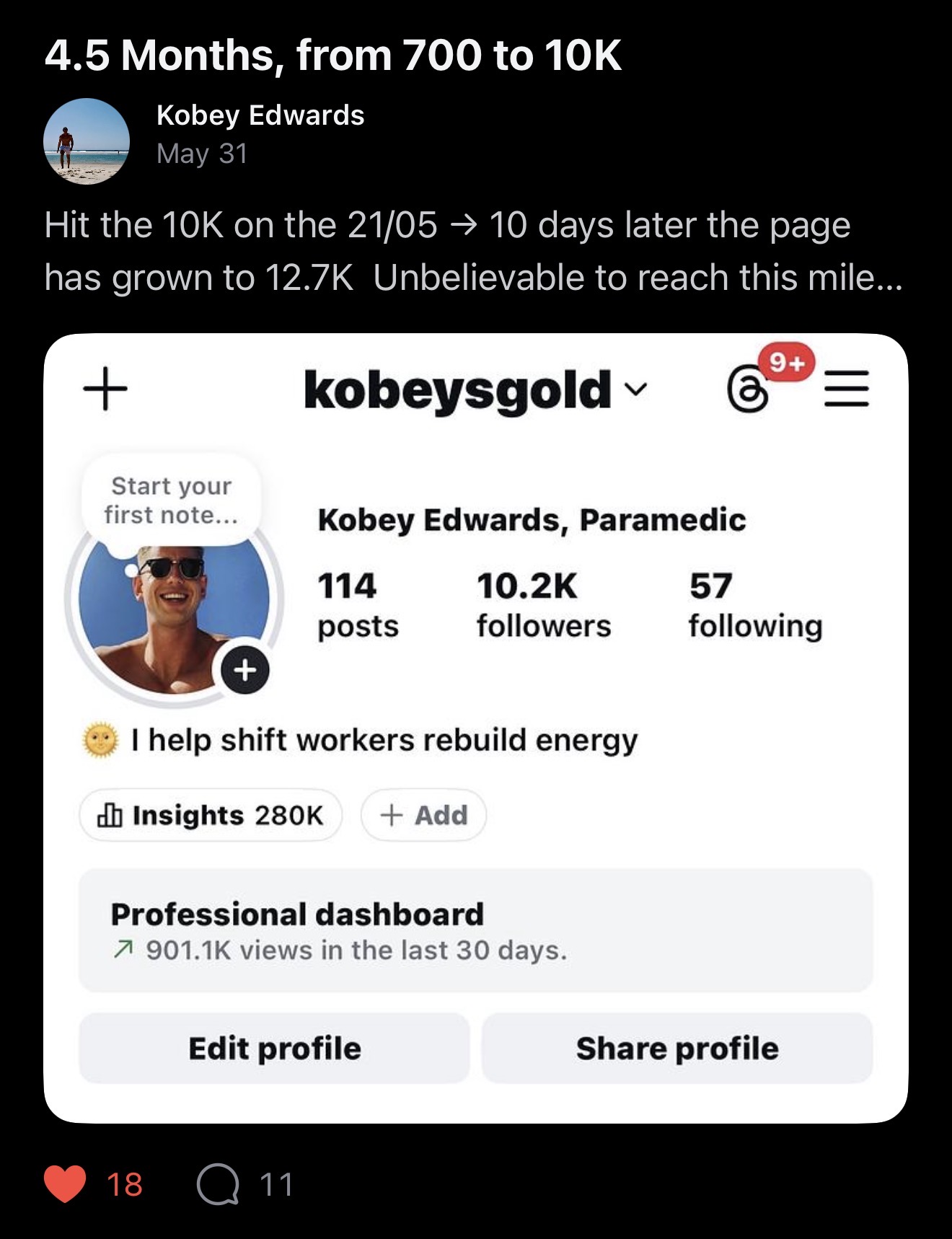 Client win: 700 to 10K followers in 4.5 months