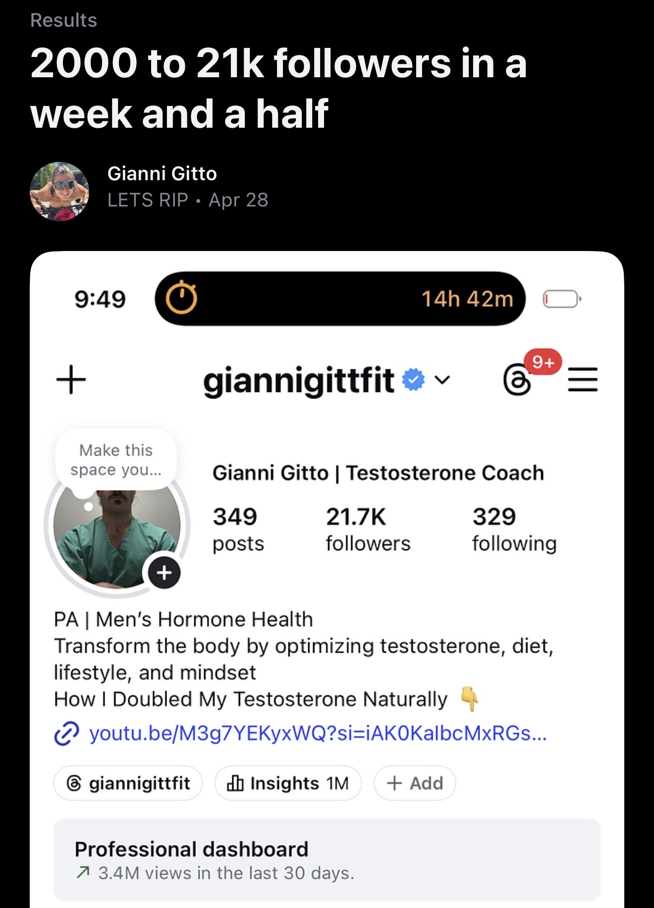 Client win: 2,000 to 21K followers in a week and a half