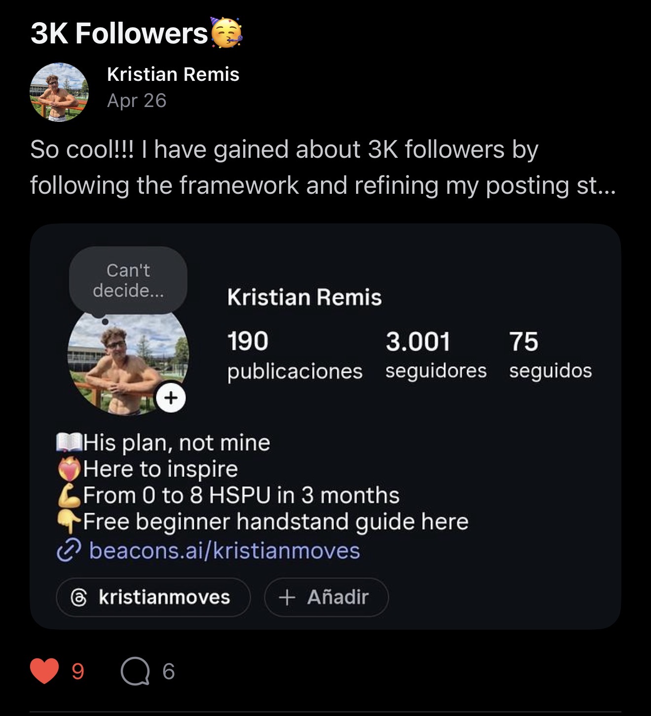 Client win: gained 3K followers following the framework