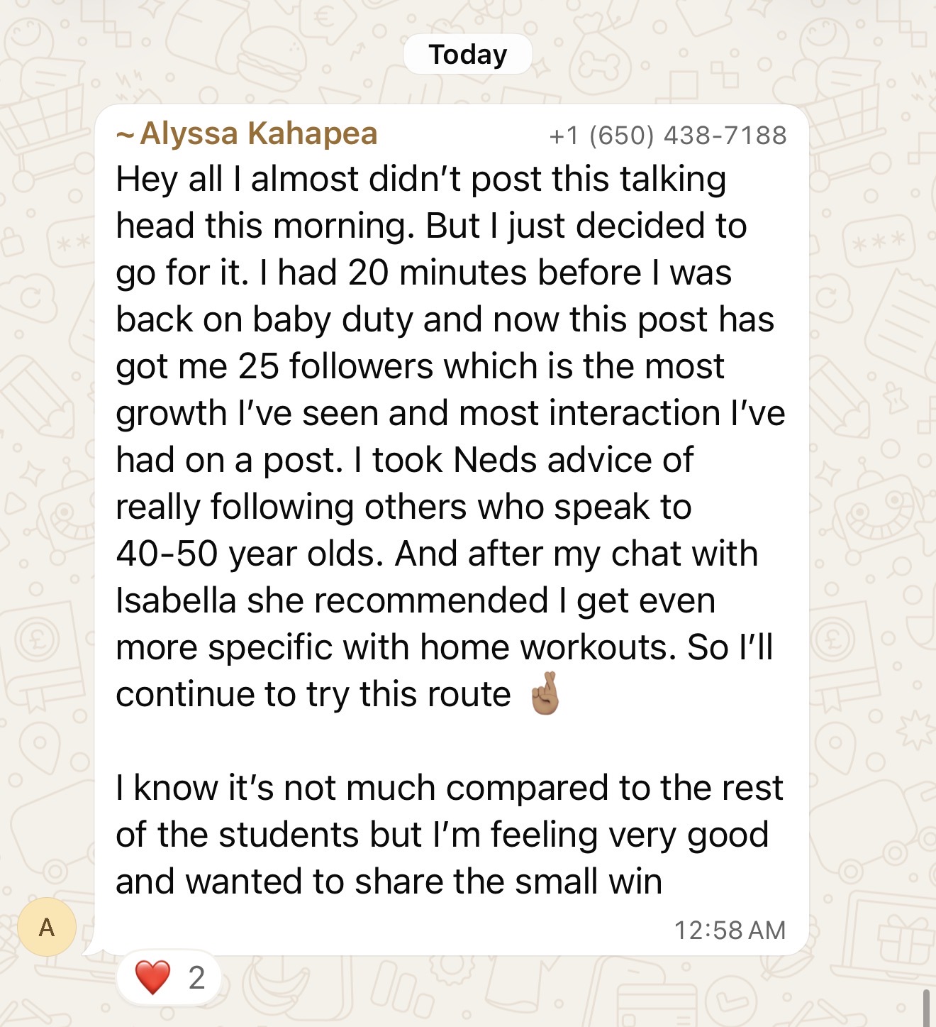 Client win: Alyssa shares her first small win and traction after following the framework