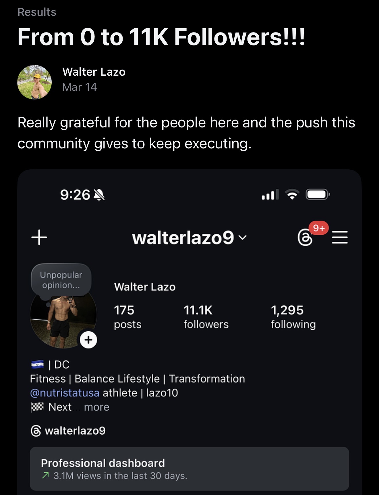 Client win: 0 to 11K followers