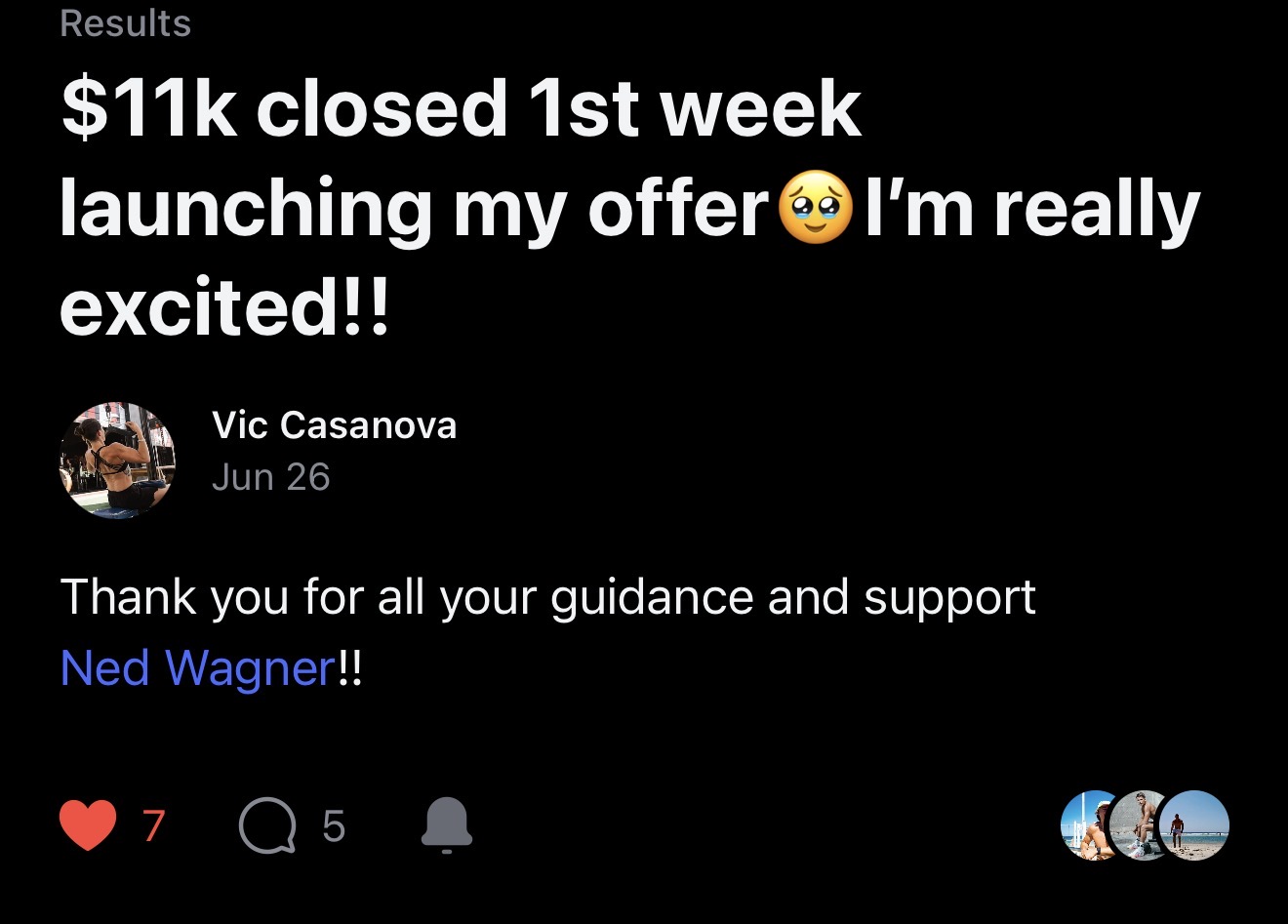 Client win: $11K closed in the first week launching an offer