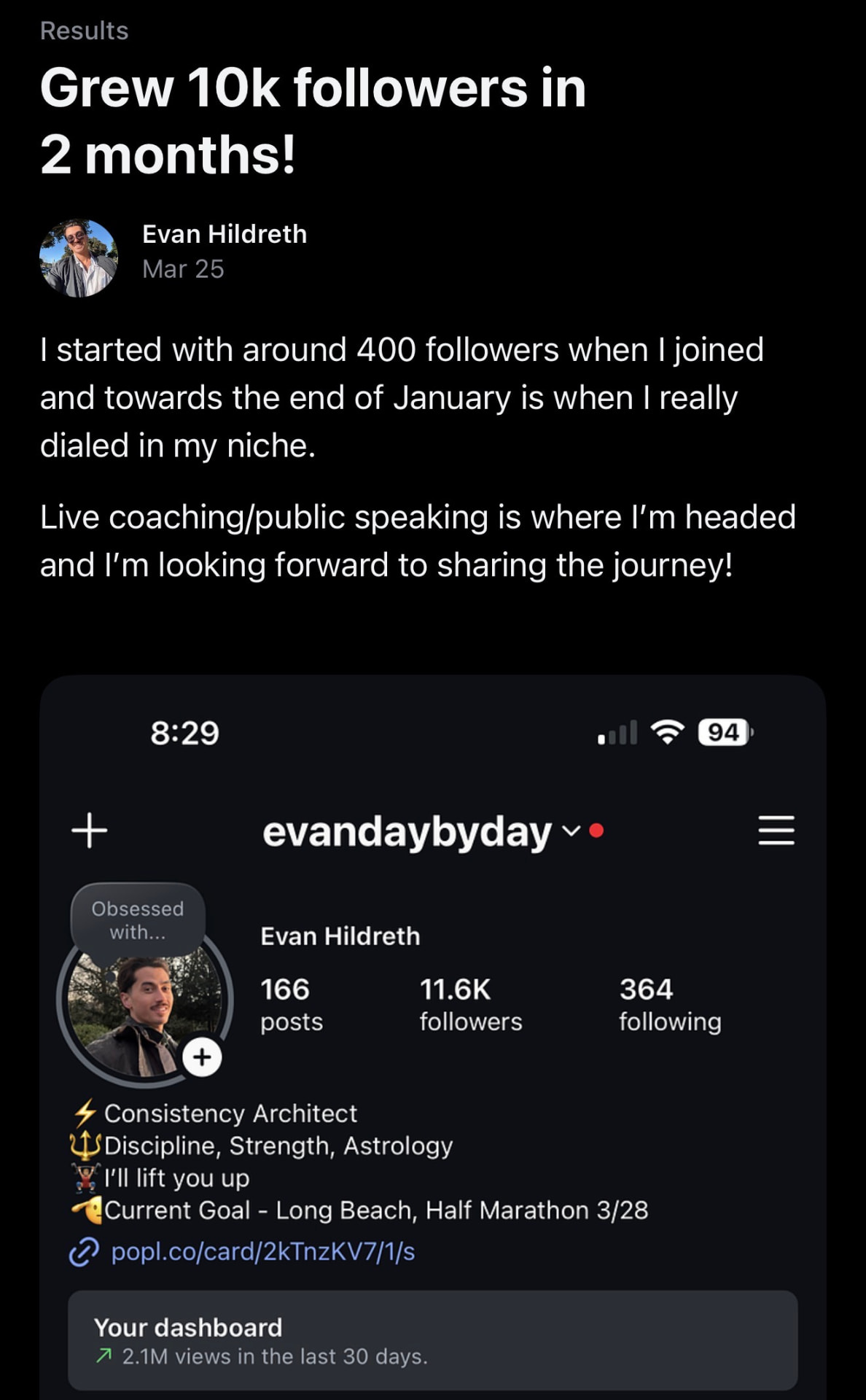 Client win: grew 10K followers in 2 months