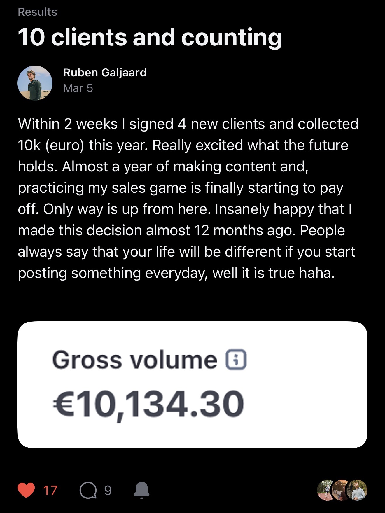 Client win: 10 clients and counting, EUR 10,134 collected