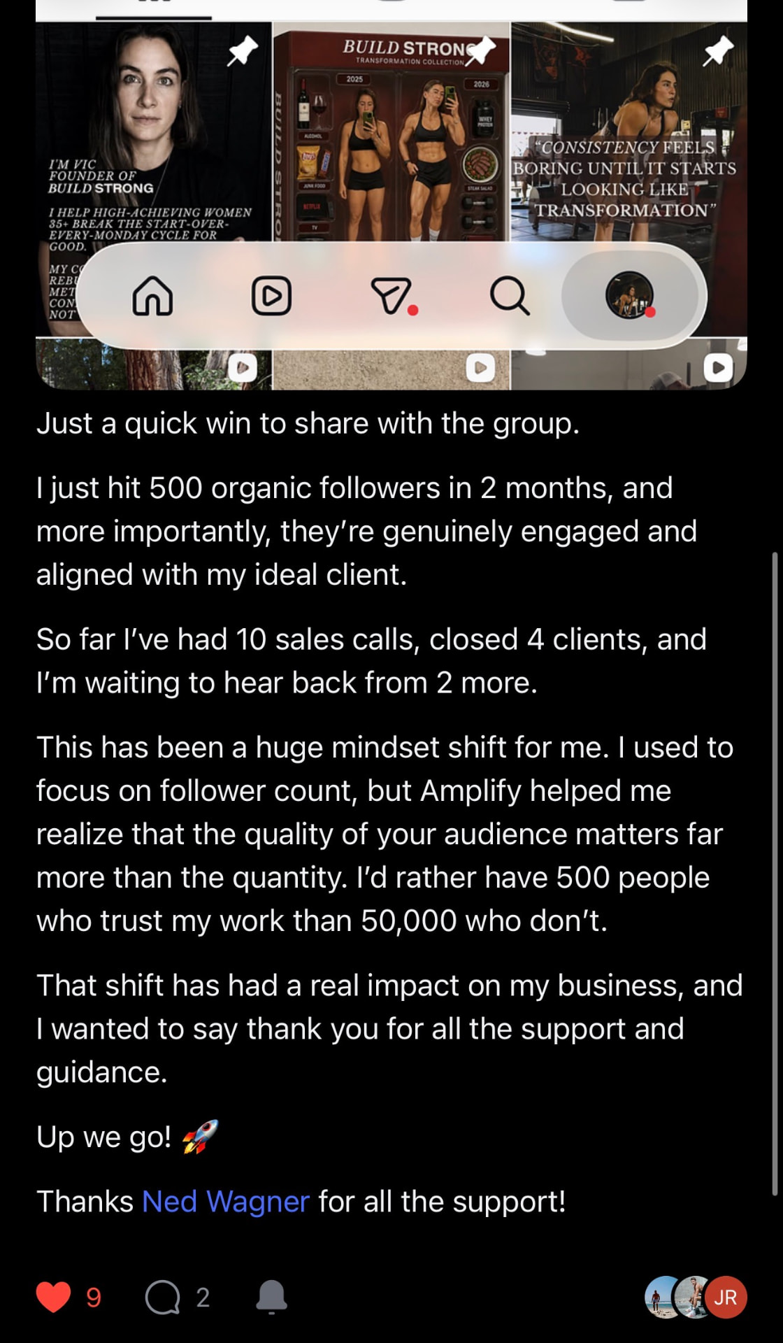 Client win: 500 organic followers and 4 clients closed